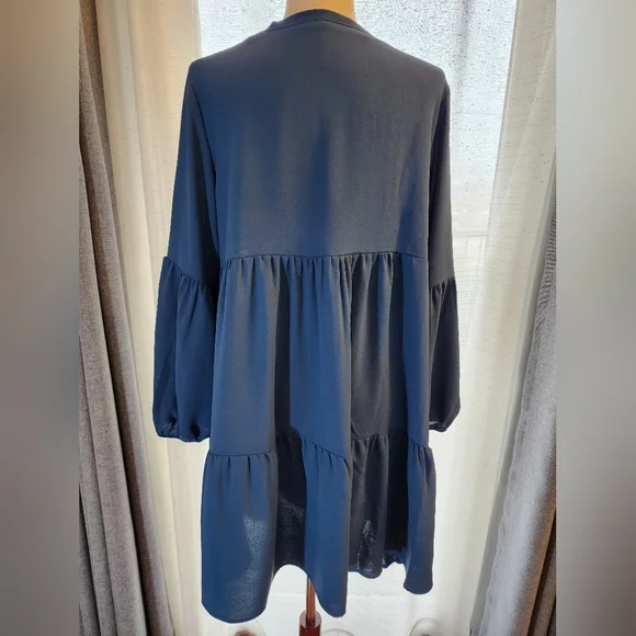 PINZIKO Long Sleeve Tunic Dress V Neck Casual Loose Flowy Swing Shift Dress M/L - Picture 3 of 14